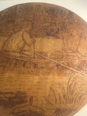 Antique Arts Crafts Flemish Art Pyrography Wood Wall Plaque Nouveau Scene 18 In