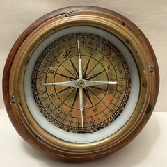 Antique Nautical Compass Handmade Wood Copper Coastal Nautical Decor Estate VTG