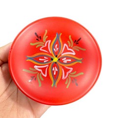 VTG Norway Folk Art Wooden Dish Plate Hand Painted Sogndal Red Floral Round Dish