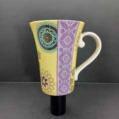 Hues & Brews Lyria Saffron Art Yellow Purple Boho Floral Latte Mug 10 oz