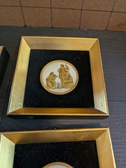 4 Pc Gold And Black Neoclassical Porcelain Wall Plaques Set Square Frame