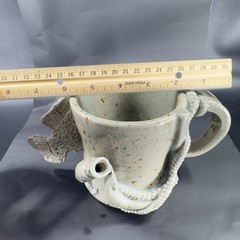 Hand Made Stoneware Pottery Large Heavy Mug Cup 3D Sea Creatures Marked Handle