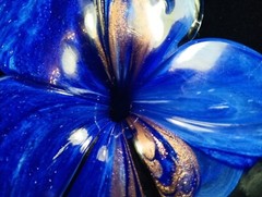 Murano Flower Hand Blown Art Glass Cobalt Blue With Twisted Stem 5.25x6H x5.5″