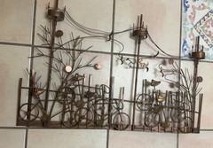 Vintage Copper Bicycle Park Wall Art