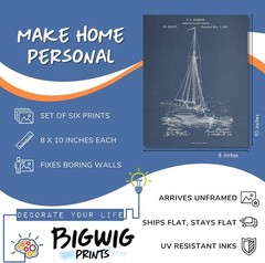 Nautical Wall Decor For Home, Sailboat Wall Art, Set of 6 Vintage Navy Blue P…