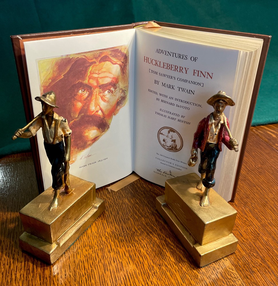 Antique Mark Twain’s Riverboat Rapscallions Tom&Huck Armor Bronze Clad Bookends