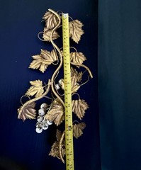 Vintage Italian Leaves Gold Gilt Tole Grapes Leaves Wall Decor MCM 16”x6.5”