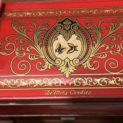 Rare Vintage Tindeco DeMets English Toffee, Bright Red Art Deco Butterfly Tin