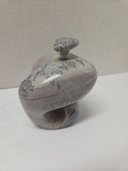 UNUSUALLY SHAPED ABSTRACT HAND-CARVED SIGNED SOAPSTONE TRINKET BOX W LID-UNIQUE!