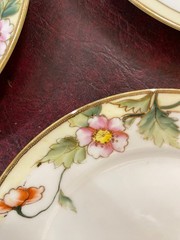 Set 7 Nippon Hand Painted 7.5” Dessert/Salad Plates Flowers Gold Detail 1900’s
