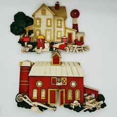 HOMCO Wall Art Farm House Barn 1975 #7369 Chickens Horse VTG