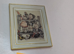 MJ Hummel Bye- Bye Miniature Ceramic Artwork on Easel 4 x 3.5 Inch Switzerland