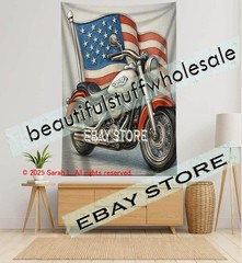 Motorcycle tapestry vintage road americana art 39X59 in