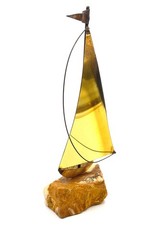 SIGNED DEMOTT NAUTICAL SAILBOAT SCULPTURE CALIFORNIA USA ONYX COPPER BRASS-9”