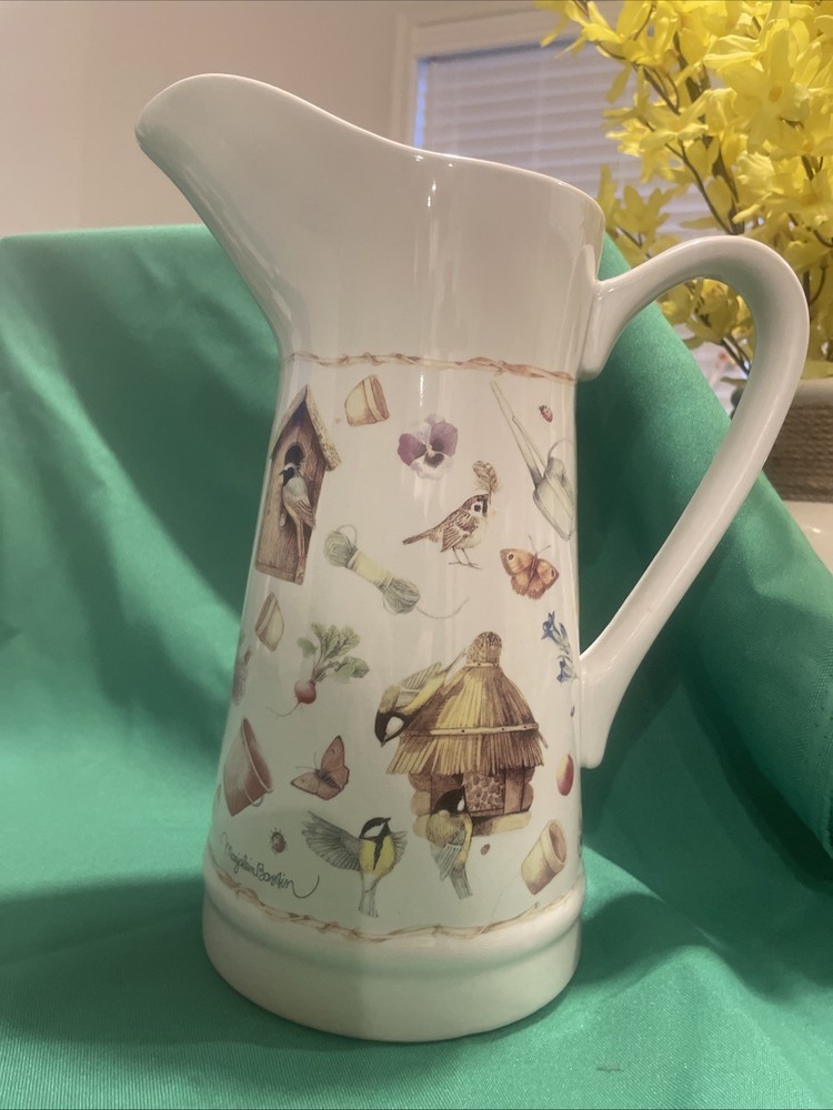 1990s Marjolein Bastin Pitcher Nature Songbirds Flowers Hallmark 9.75” Tall