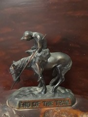 End of The Trail Wooden Plaque Folk Art Native American Warrior on Horse Vintage