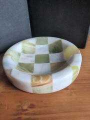 Catch All Stone Checkerboard 5″ Round Small Splicing Mosaic Tray Edc