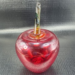 Hand Blown Large Red Apple Fruit With Leafs Hand Made Art Glass Figurine Decor