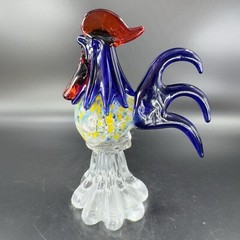 Heavy Art Glass Rooster Chicken Figurine Decor Paperweight Multicolor Glass VTG