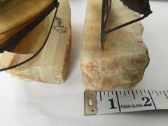 MCM Vtg Demott Brass Metal on Stone Base Sailboat Sculptures Set of 2 Signed