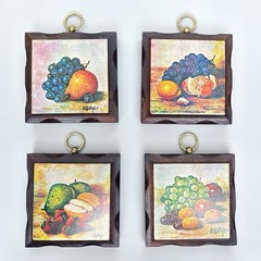 Vintage 1970’s Wood Fruit Wall Plaques HOMCO Home Interiors Set of 4 MCM Decor