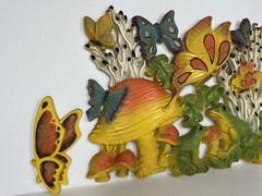 VTG Homco Universal Statuary 3-D Wall Art Decor Mushroom Frog Butterfly MCM 3 pc