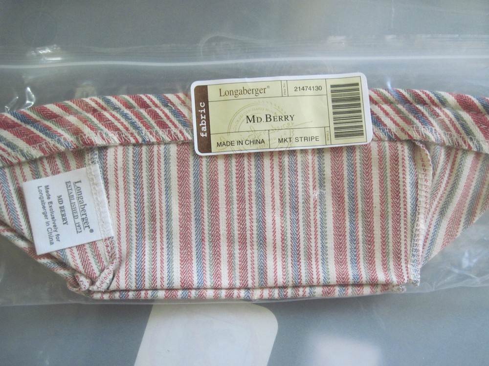 Longaberger~ Market Stripe Fabric Liner (ONLY)for MEDIUM BERRY Basket NiP