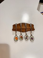 Collectible Avon 1981 Fruit Jelly Spoons Stainless Steel Porcelain Enamel Set