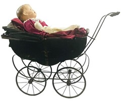 Antique 1800 Uhlen Carriage Rochester NY With Victorian Dolls Metal Wheels Rare