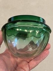 Antique Art Nouveau Austrian Jugendstil Green Glass Vessel w/ Metal Lid