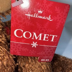 Comet Hallmark Christmas Reindeer Brown Plush & Tinsel Fur Jingle Bell Retired