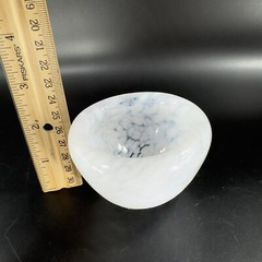 Hand Blown Art Glass Round Dish Bowl Heavy Small White Spots Hand Made Hollow