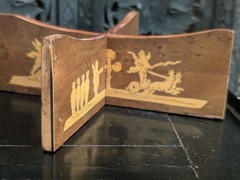 Vtg Marquetry Inlay Wooden Stand Greco Roman Mythology Art Display Base Cherub