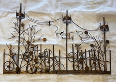 Vintage Copper Bicycle Park Wall Art