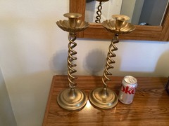 VTG Solid Brass Open Barley Twist Antique Pair Candlestick Holders 16” Tall