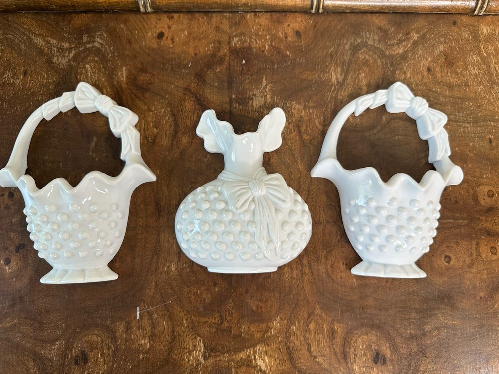 Vtg. Burwood Homco White Hobnail Wall Pocket Plastic Set of 3 Kitschy Kitchen