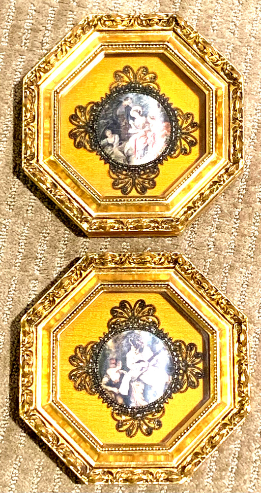 Pair of Decorative Ornate Neoclassical Greek Roman Style Wall Hangings Framed