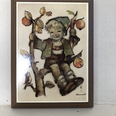 VINTAGE HUMMEL PICTURE Boy On Tree Branch Swing Wood Wall Plaque Switzerland