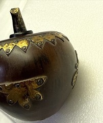 Rare Antique(?) Wood-Like Apple Decor w/Metal Brass Tone Accents