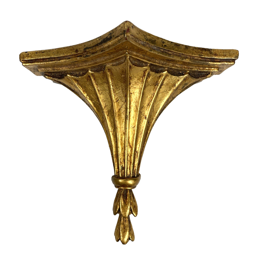 VTG Hollywood Regency Gold Ornate Fluted Wall Shelf Bracket Sconce Corbel