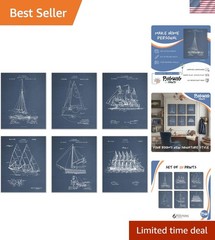 Nautical Wall Decor For Home, Sailboat Wall Art, Set of 6 Vintage Navy Blue P…