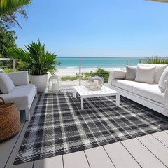 3′ X 5′ Black Gray and White Plaid Washable Non Skid Rug