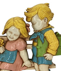 Vtg 1977 Homco Plastic Boy And Girl On Park Bench Wall Hanging USA Kitschy