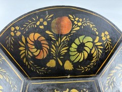 Vintage Metal Stenciled Tole Painted Bread Bowl 11″ x 11″ x 3″ High ~ Colorful