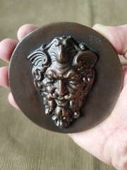 Gothic Devil Face Plaque Bronze Finish Grotesque Mask Dark Decor