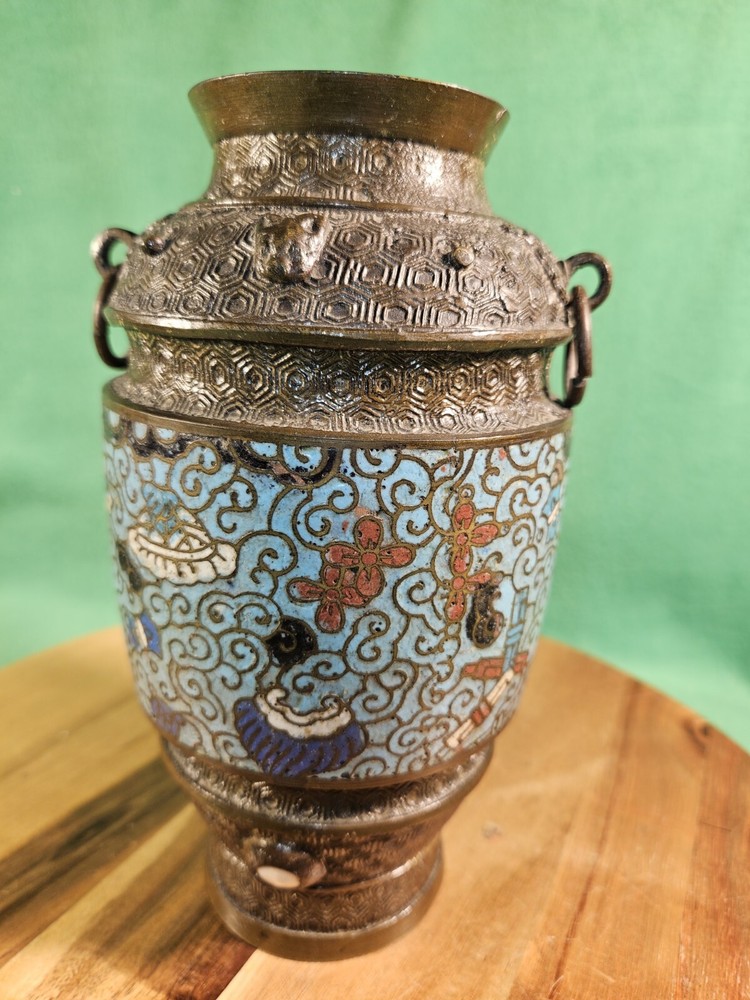 Champleve Brass Japanese Lamp Base W/Enamal Inlay Converted Urn Unknown Period