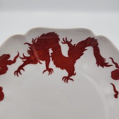 1975 Fitz and Floyd Porcelain Scalloped Temple Dragon Cookie Plate 8″ Vintage