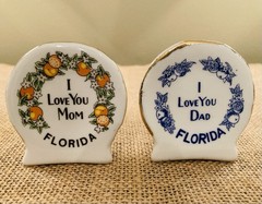 Vintage Porcelain Florida Orange Souvenir Toothpick Holders “I love you Mom/Dad”