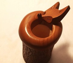 MCM FOX vtg cabin wood carved toothpick holder sculpture natural tree log art
