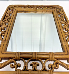 Vintage HOMCO Home Interiors Syroco Faux Wicker & Scroll Mirror Wall & 2 Shelves
